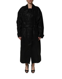 Dolce & Gabbana Dolce & Gabbana Black Belted Sheepskin Trench Coat Women's Jacket