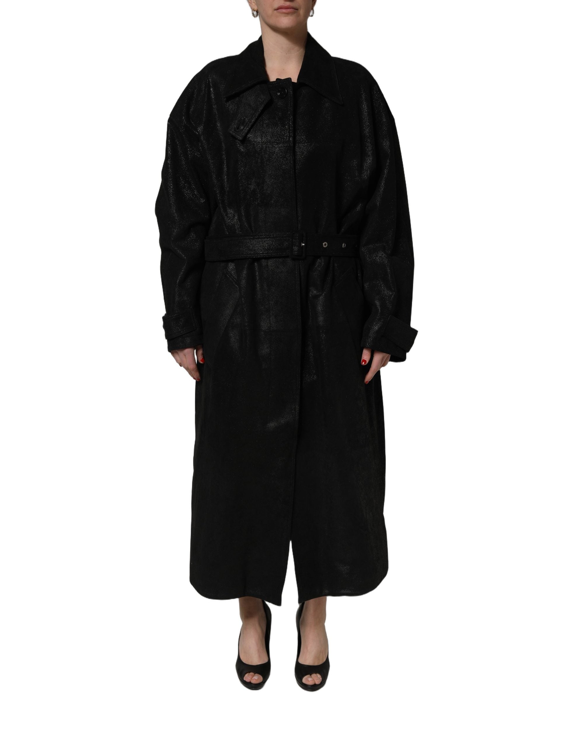 Dolce & Gabbana Dolce & Gabbana Black Belted Sheepskin Trench Coat Women's Jacket