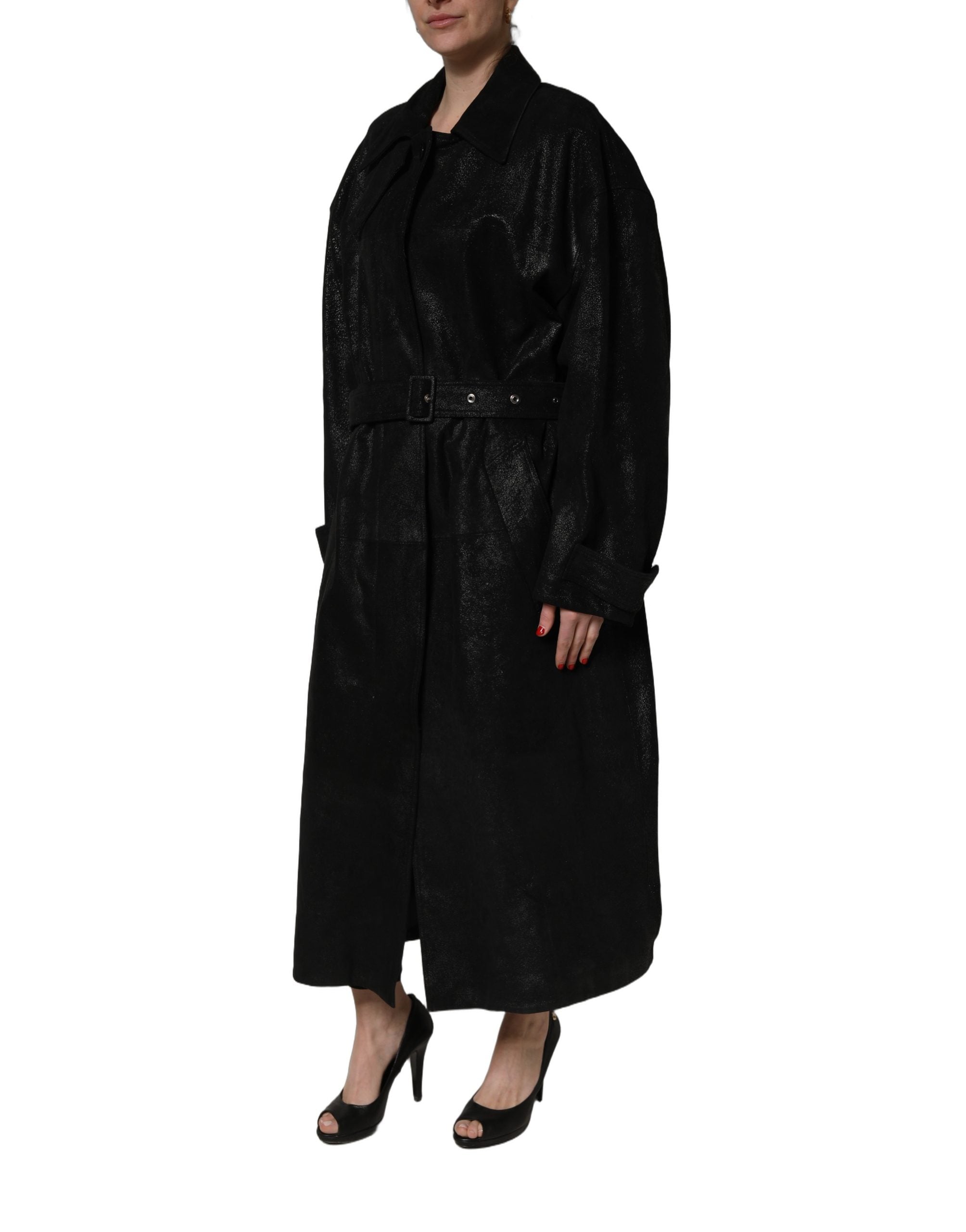 Dolce & Gabbana Dolce & Gabbana Black Belted Sheepskin Trench Coat Women's Jacket