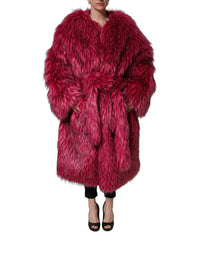 Dolce & Gabbana Dolce & Gabbana Fuchsia Belted Faux-Fur Trench Coat Women's Jacket