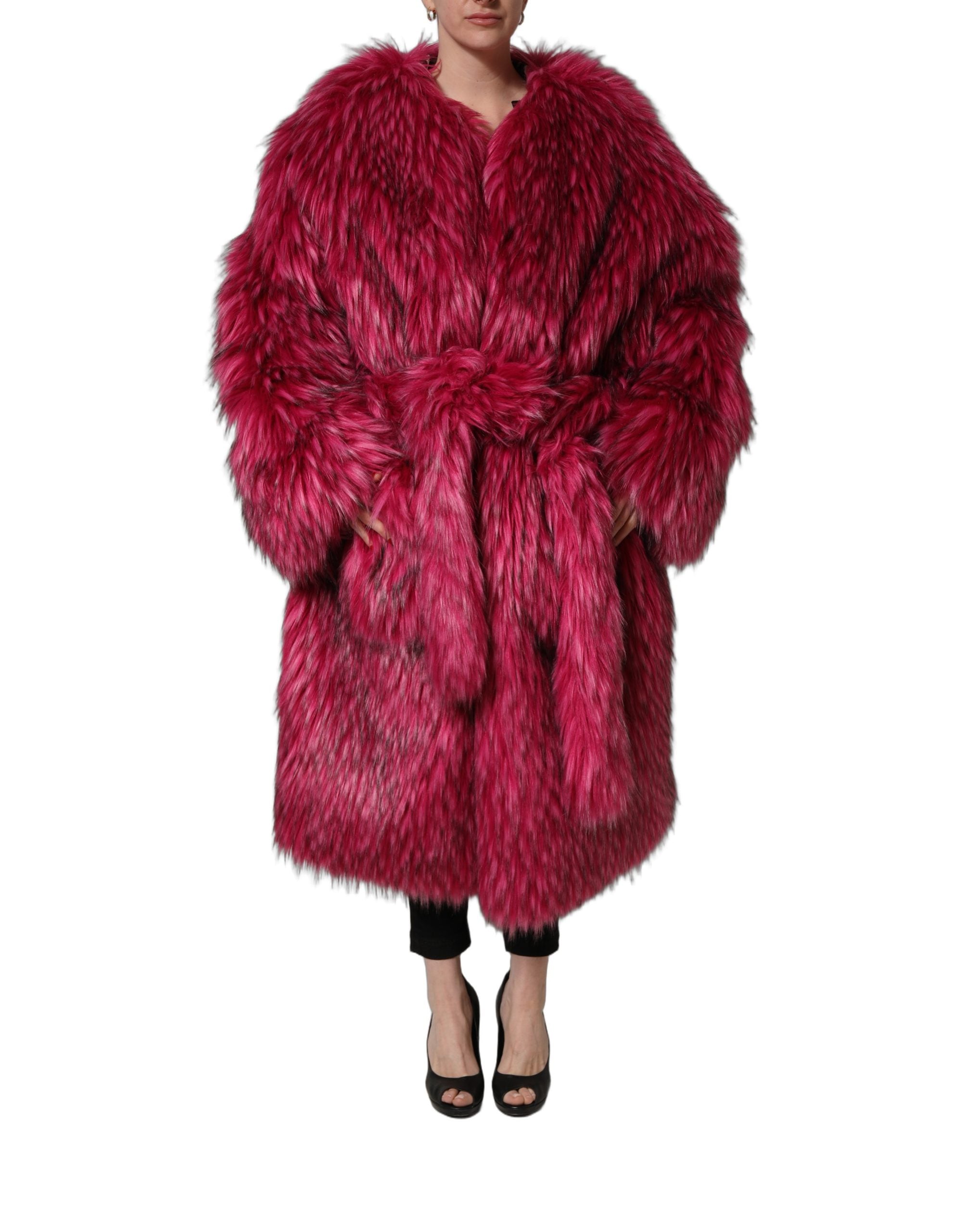 Dolce & Gabbana Dolce & Gabbana Fuchsia Belted Faux-Fur Trench Coat Women's Jacket