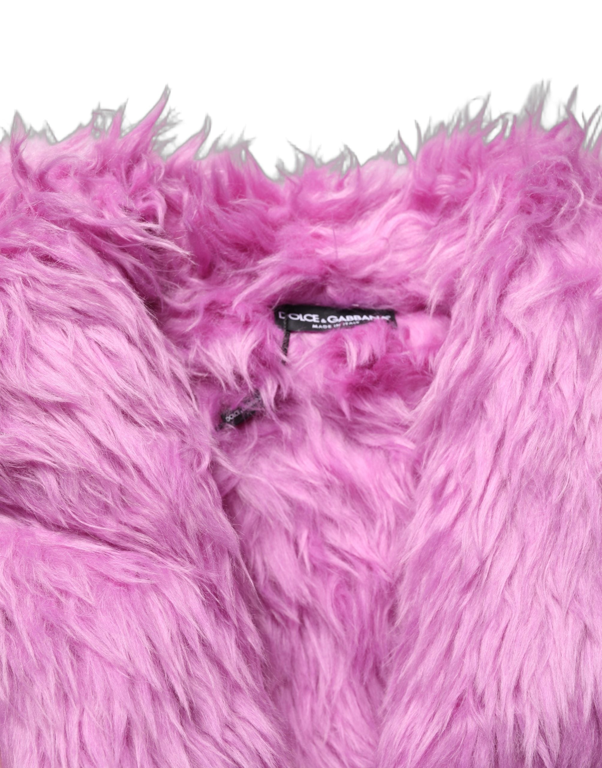 Dolce & Gabbana Dolce & Gabbana Pink Plush Faux Fur Gold Leather Coat Women's Jacket