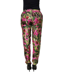 Dolce & Gabbana Fuchsia Fig Fruit Leaf Tapered Trouser Women's Pants