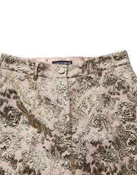 Dolce & Gabbana Gold Jacquard Floral Lamé Crop Trouser Women's Pants