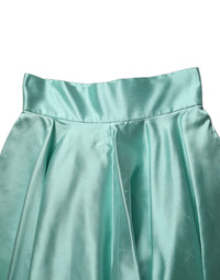 Dolce & Gabbana Green Satin High-Waisted Pleated A-line Midi Women's Skirt