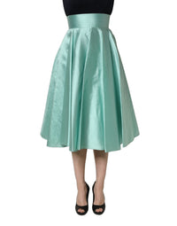 Dolce & Gabbana Green Satin High-Waisted Pleated A-line Midi Women's Skirt