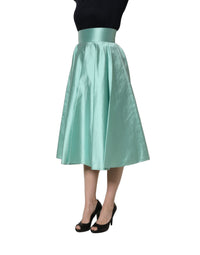 Dolce & Gabbana Green Satin High-Waisted Pleated A-line Midi Women's Skirt