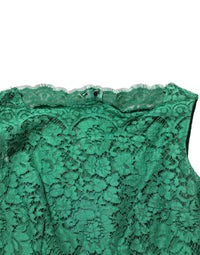 Dolce & Gabbana Green Floral Lace Cotton Sleeveless Midi Women's Dress
