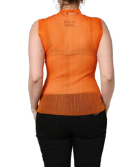 Dolce & Gabbana Orange See Through Crew Neck Blouse Tank Women's Top