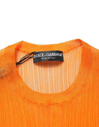 Dolce & Gabbana Orange See Through Crew Neck Blouse Tank Women's Top