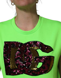 Dolce & Gabbana Neon Green DG Sequined Sleeveless Jersey Women's Top