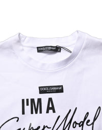 Dolce & Gabbana White I'm A Super Model Fan Print Jersey Women's T-shirt