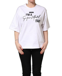 Dolce & Gabbana White I'm A Super Model Fan Print Jersey Women's T-shirt