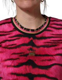 Dolce & Gabbana Pink Zebra Sleeveless Crew Neck Cropped Women's T-shirt