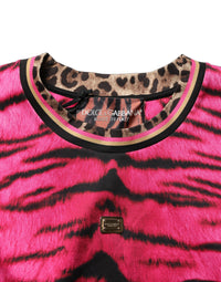 Dolce & Gabbana Pink Zebra Sleeveless Crew Neck Cropped Women's T-shirt