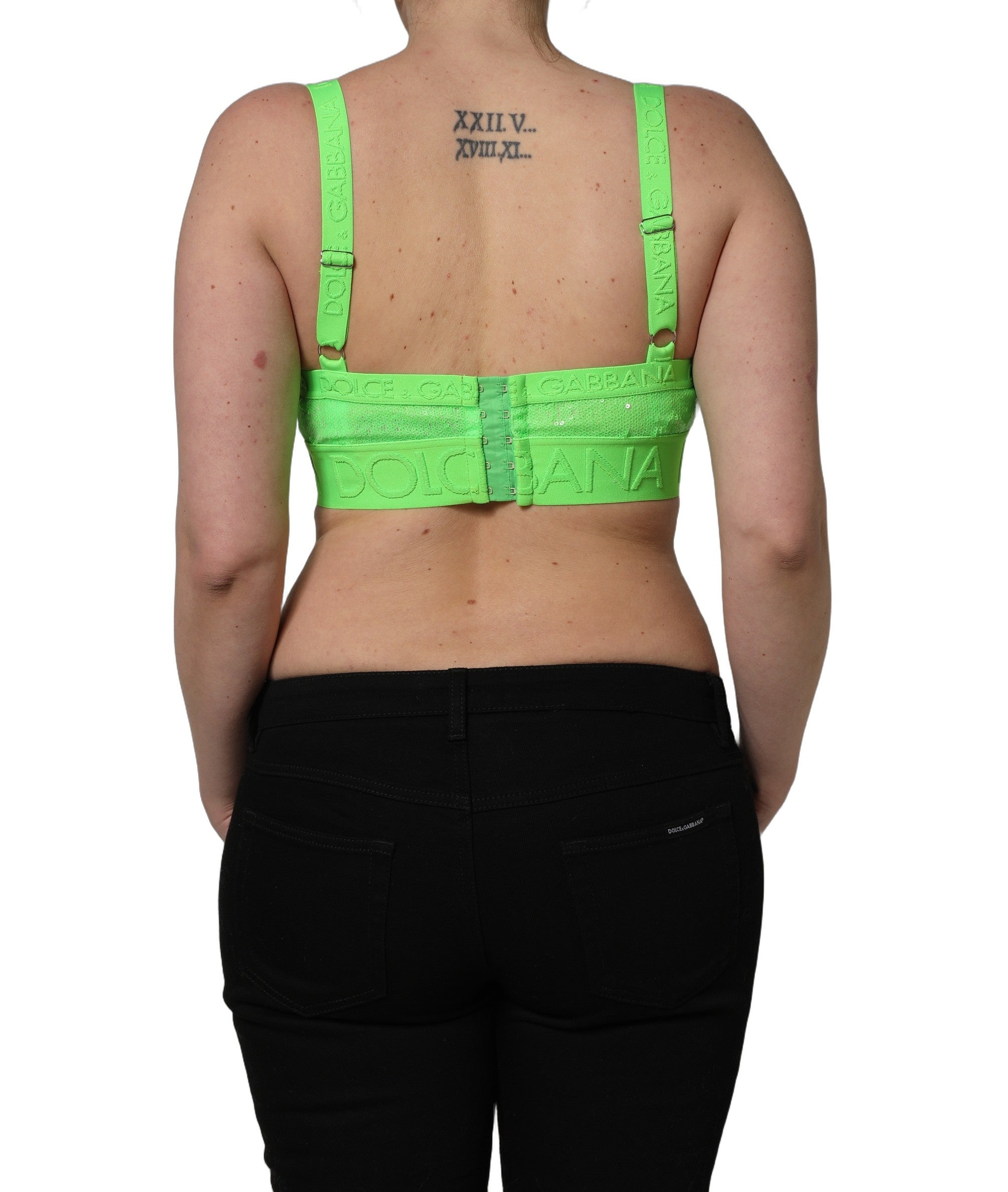 Dolce & Gabbana Dolce & Gabbana Neon Green Soft Cup Logo-Trim Bra Cropped Women's Top