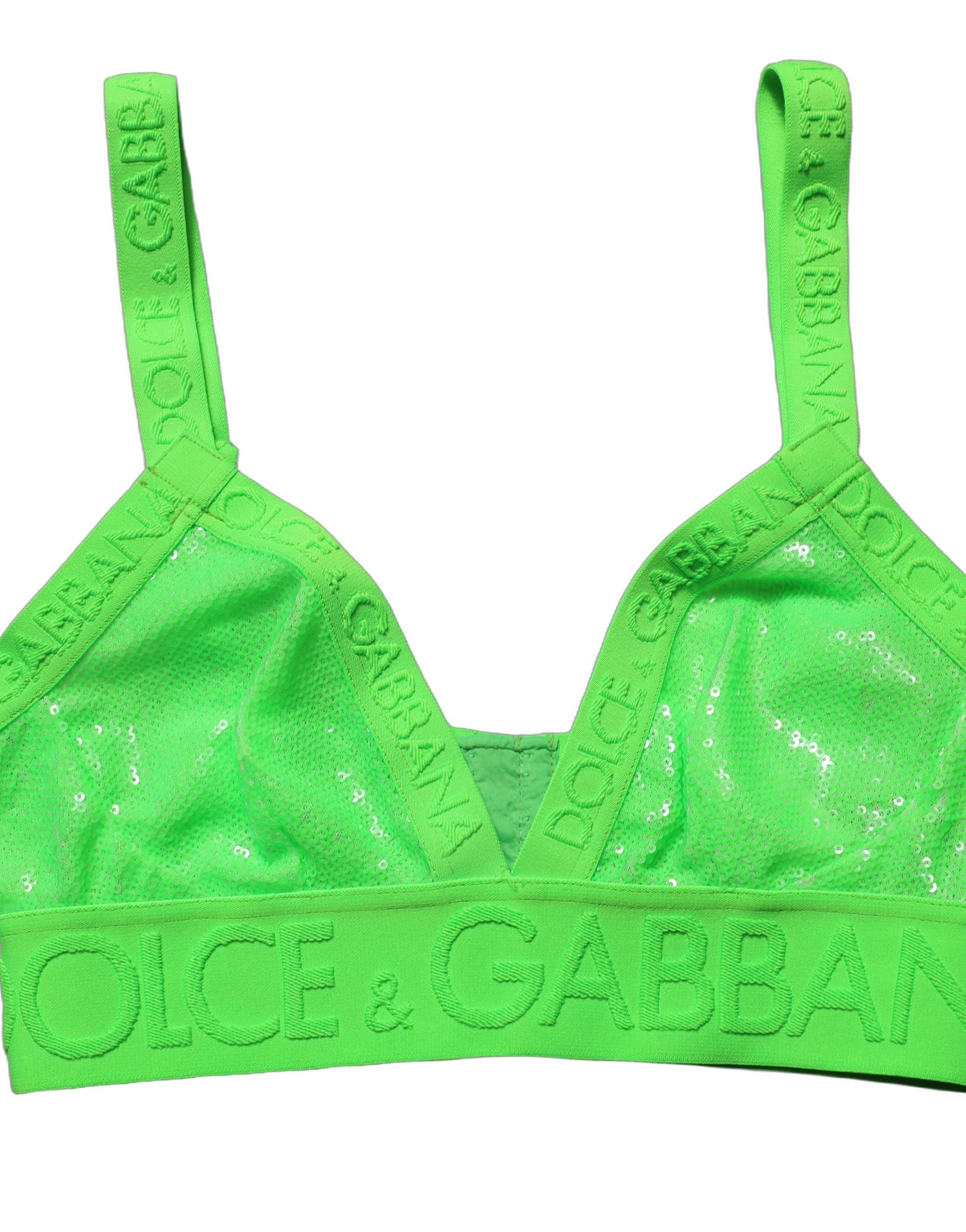 Dolce & Gabbana Dolce & Gabbana Neon Green Soft Cup Logo-Trim Bra Cropped Women's Top