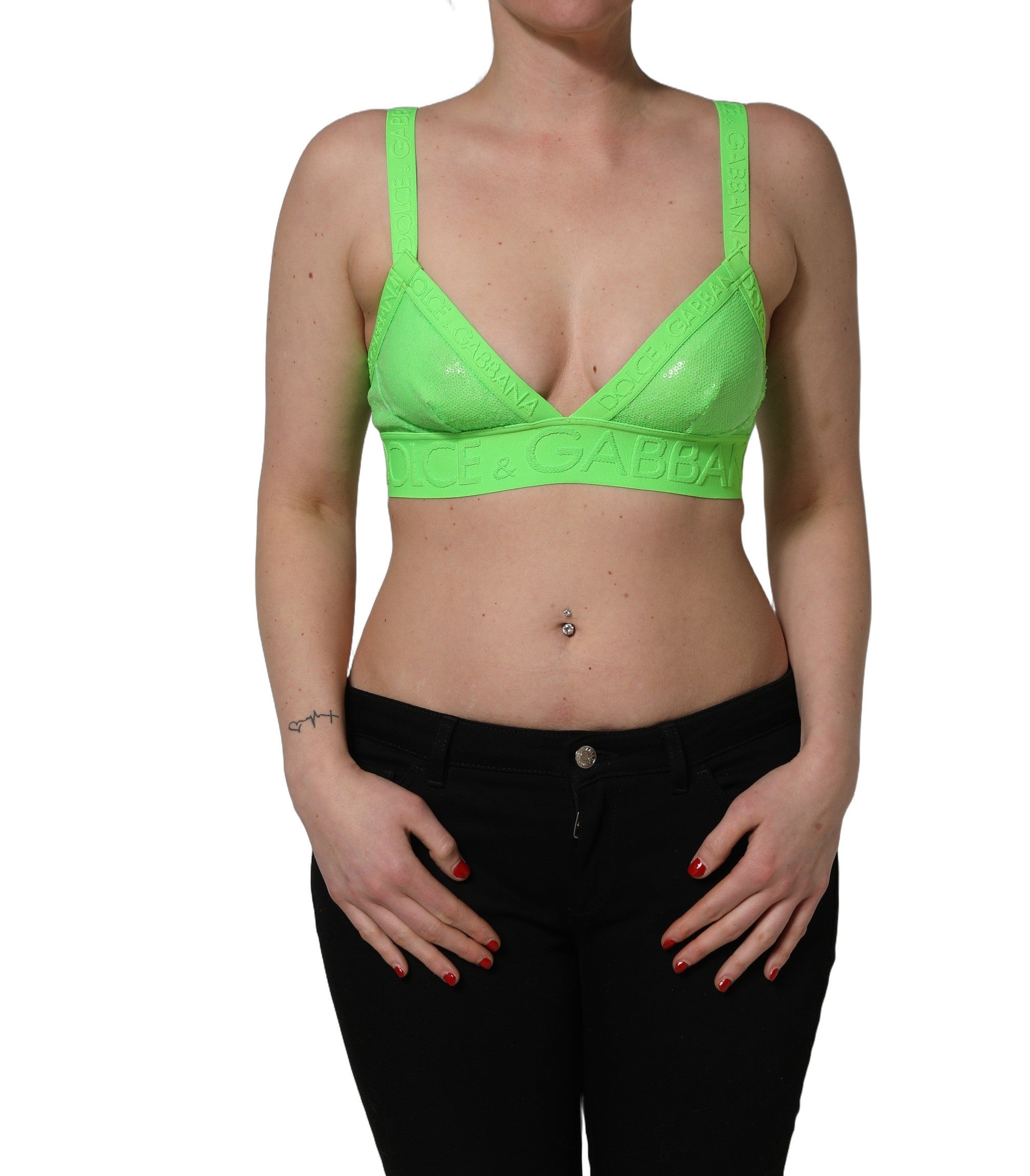 Dolce & Gabbana Dolce & Gabbana Neon Green Soft Cup Logo-Trim Bra Cropped Women's Top