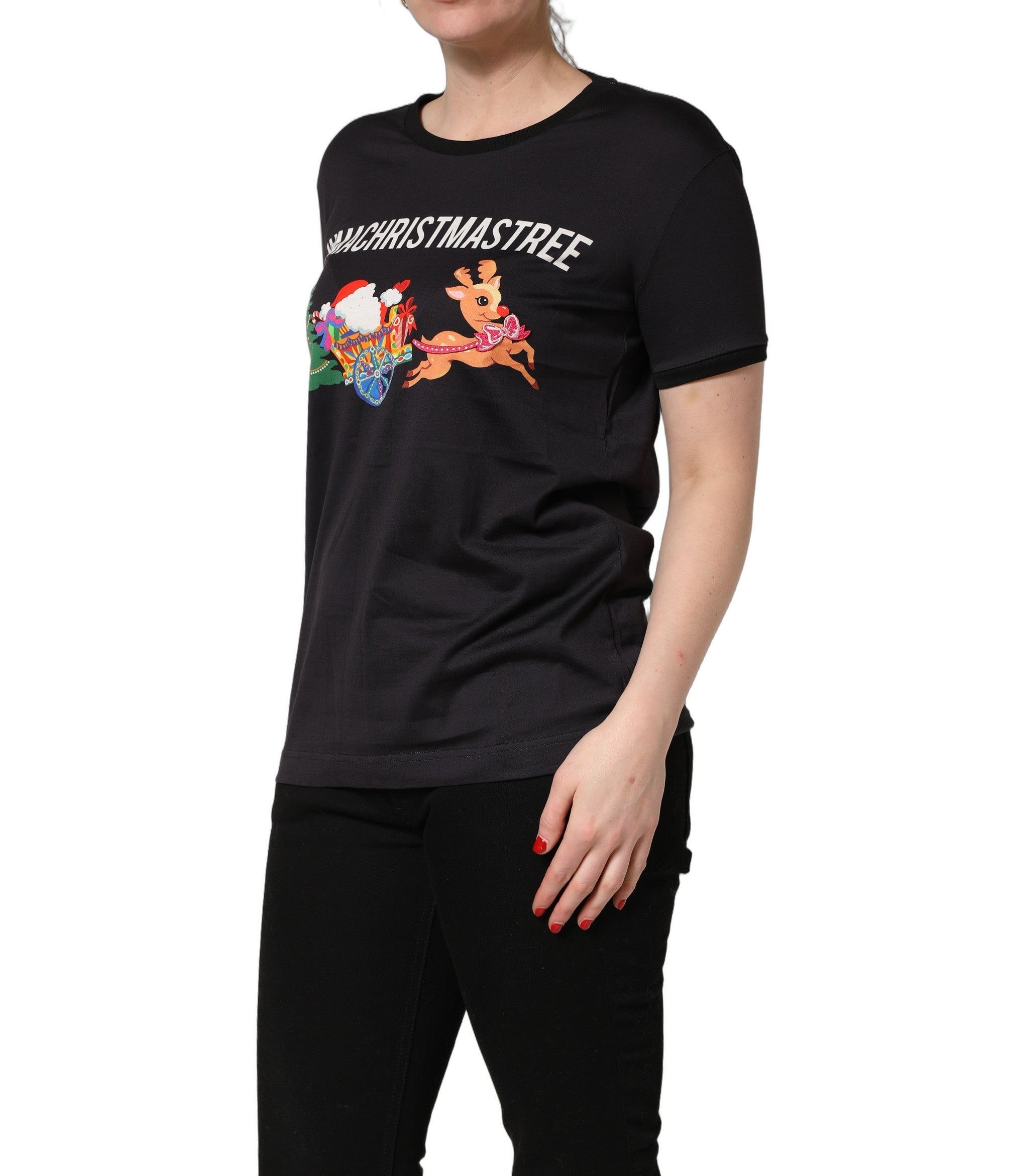 Dolce & Gabbana Dolce & Gabbana Black #IAMACHRISTMASTREE Print Cotton Women's T-shirt