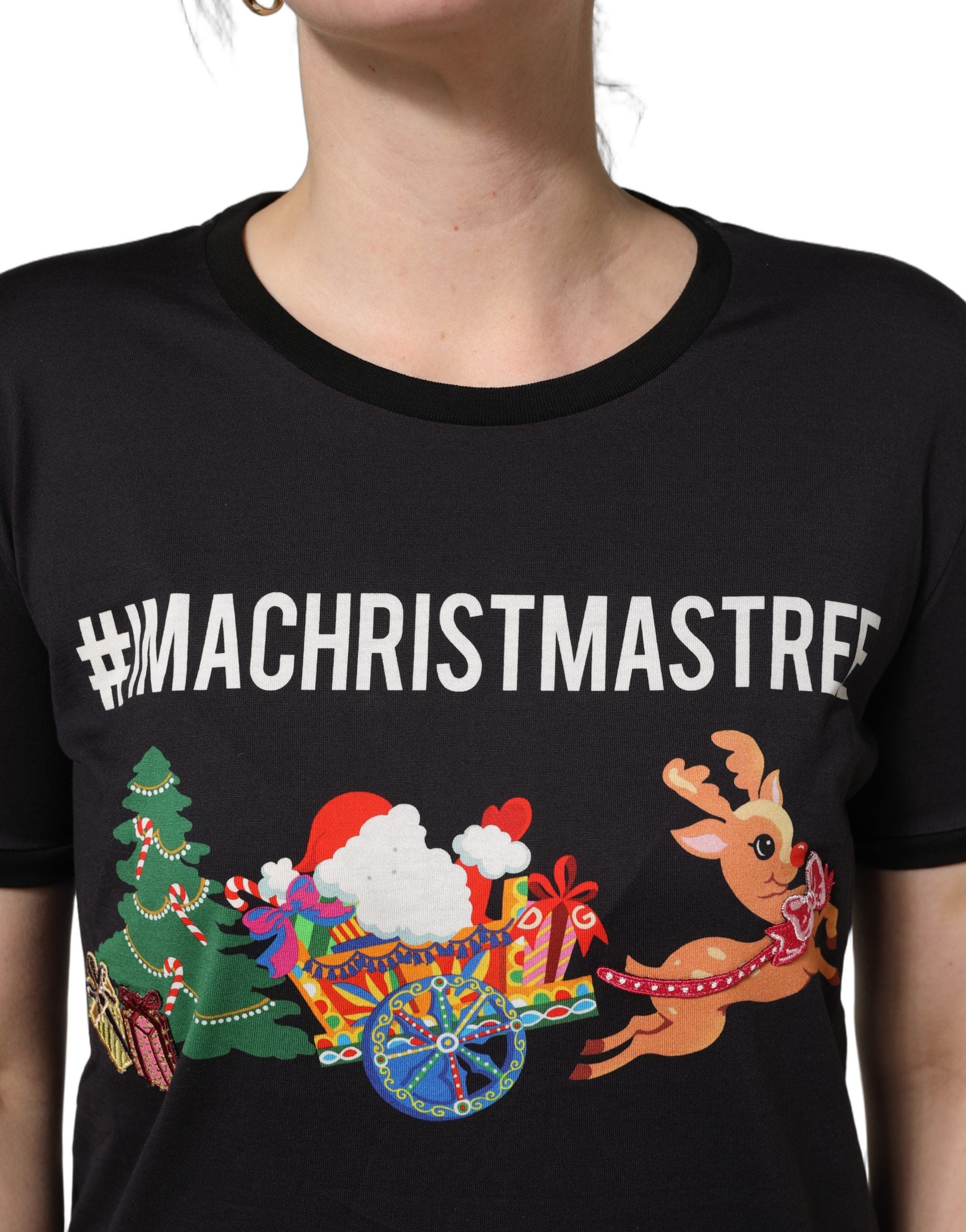 Dolce & Gabbana Dolce & Gabbana Black #IAMACHRISTMASTREE Print Cotton Women's T-shirt