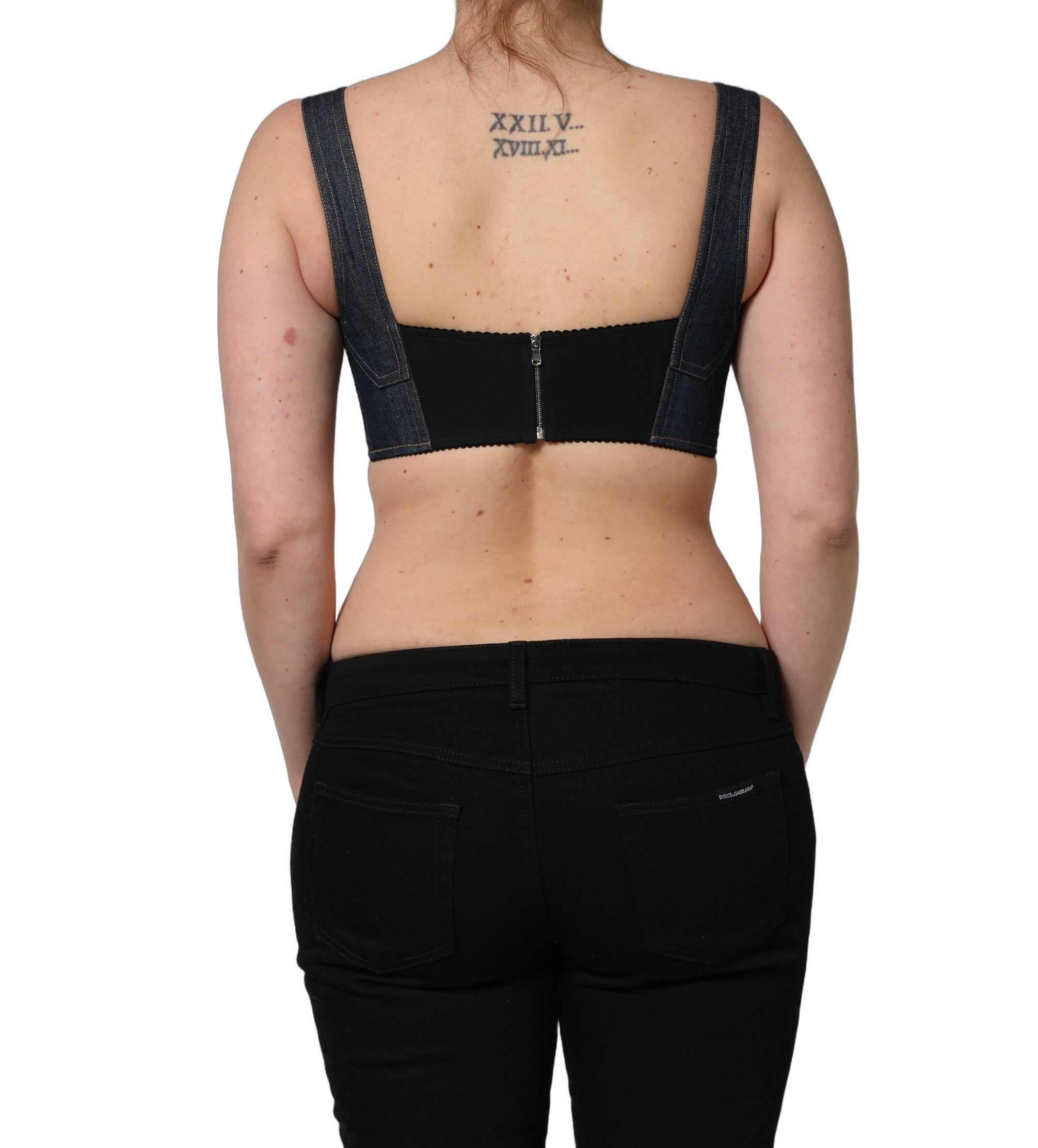 Dolce & Gabbana Dolce & Gabbana Black Denim Corset Bralette Cotton Cropped Women's Top