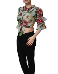Dolce & Gabbana Multicolor Floral Silk Cropped Shirt Women's Top