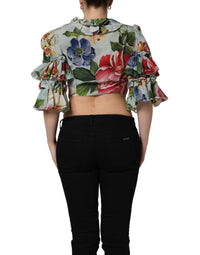 Dolce & Gabbana Multicolor Floral Silk Cropped Shirt Women's Top