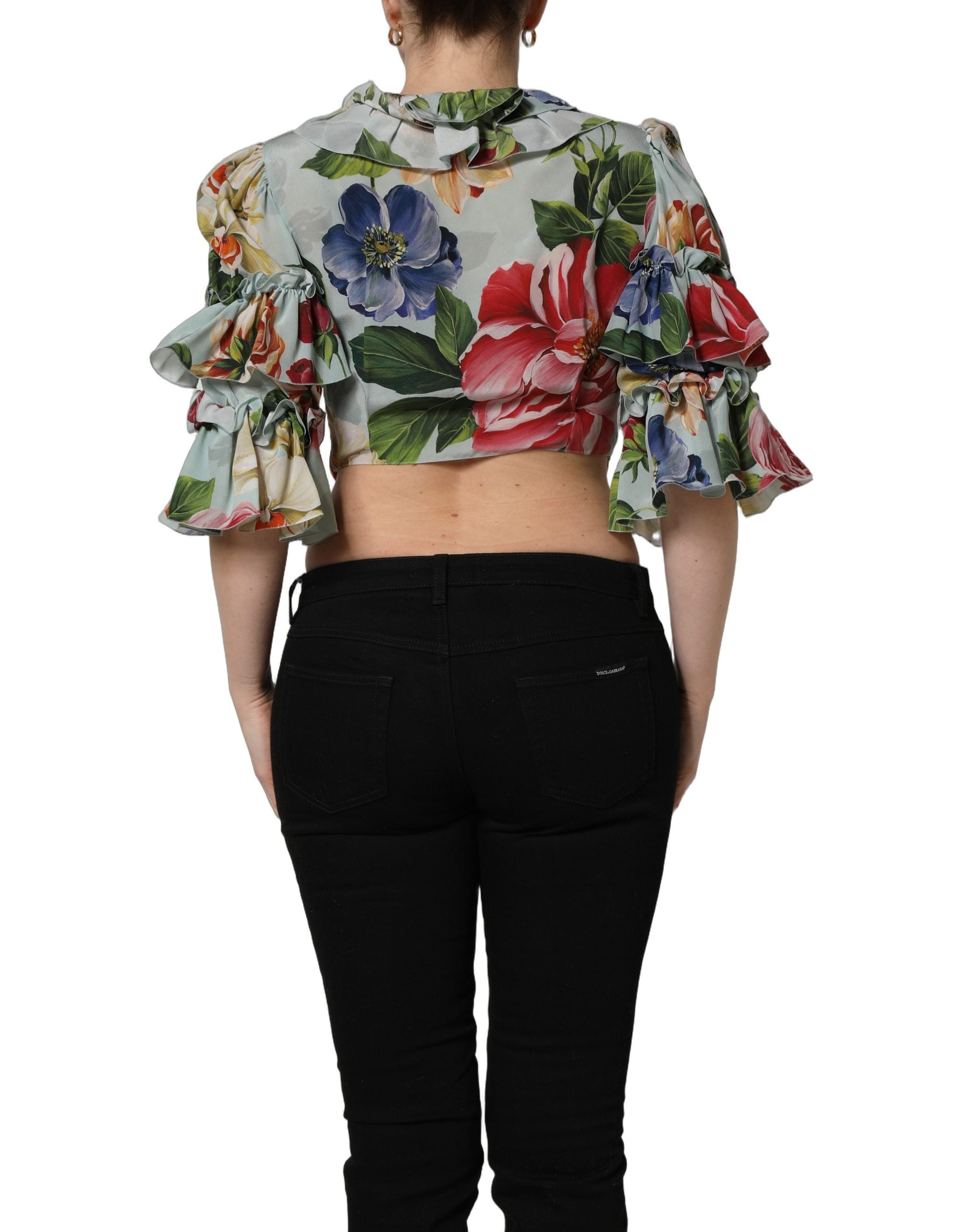 Dolce & Gabbana Multicolor Floral Silk Cropped Shirt Women's Top