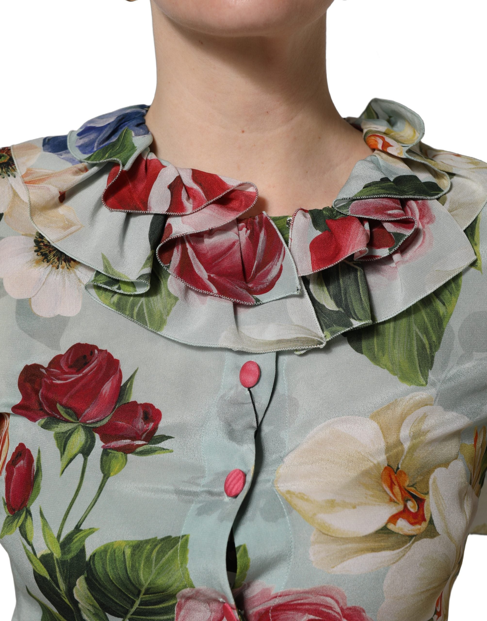 Dolce & Gabbana Multicolor Floral Silk Cropped Shirt Women's Top