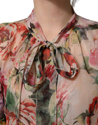 Dolce & Gabbana Multicolor Floral Tie-Neck Silk Chiffon Blouse Women's Top