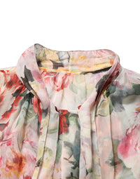 Dolce & Gabbana Multicolor Floral Tie-Neck Silk Chiffon Blouse Women's Top