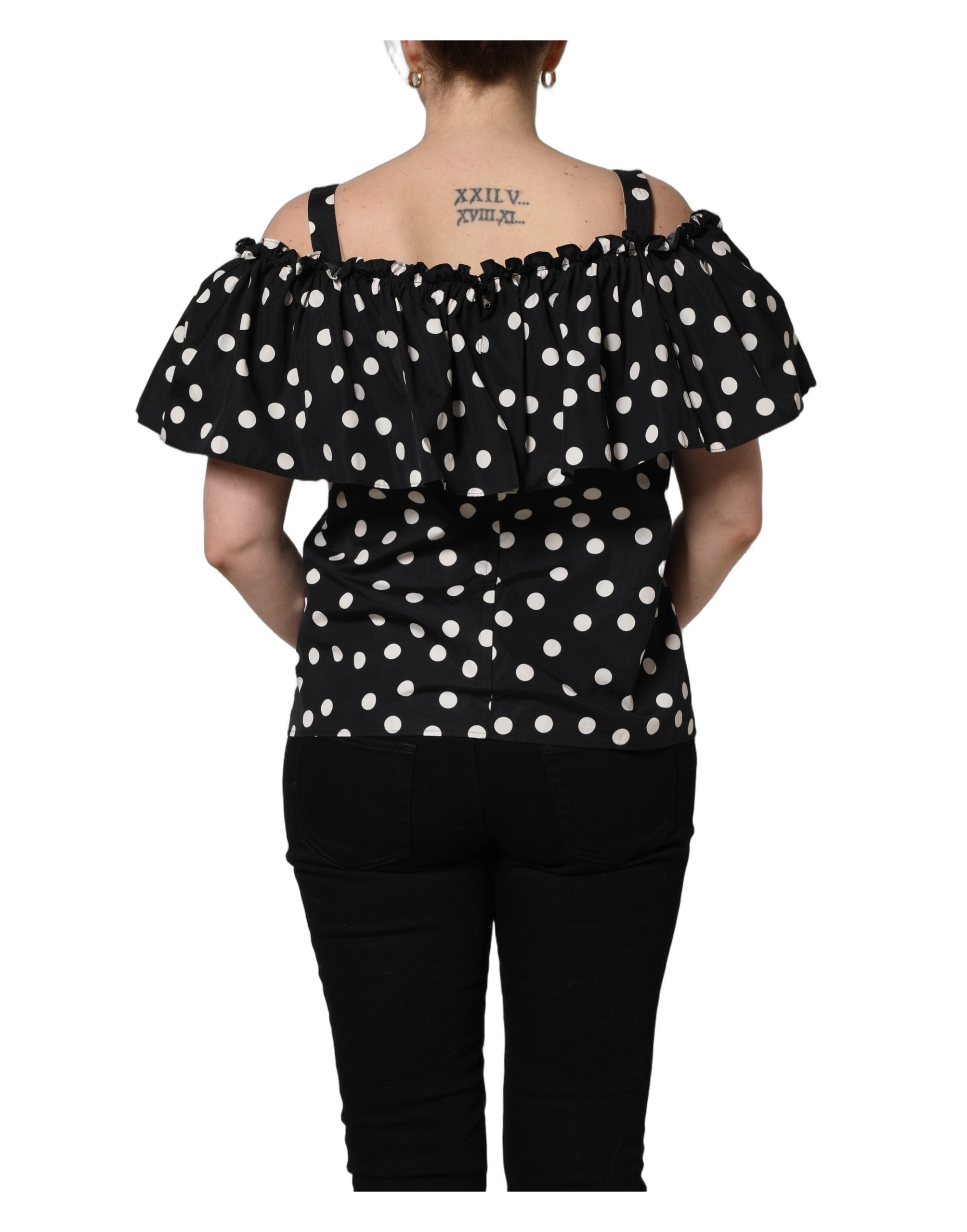 Dolce & Gabbana Black White Polka Dot Off Shoulder Women's Top