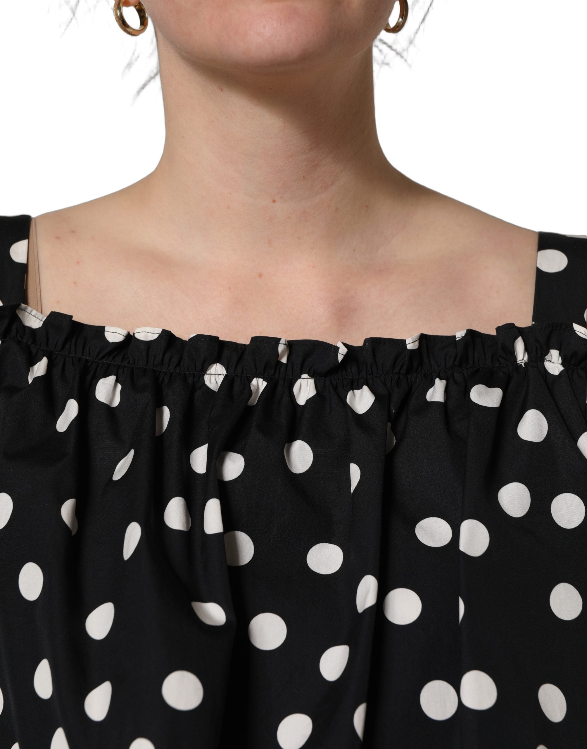Dolce & Gabbana Black White Polka Dot Off Shoulder Women's Top