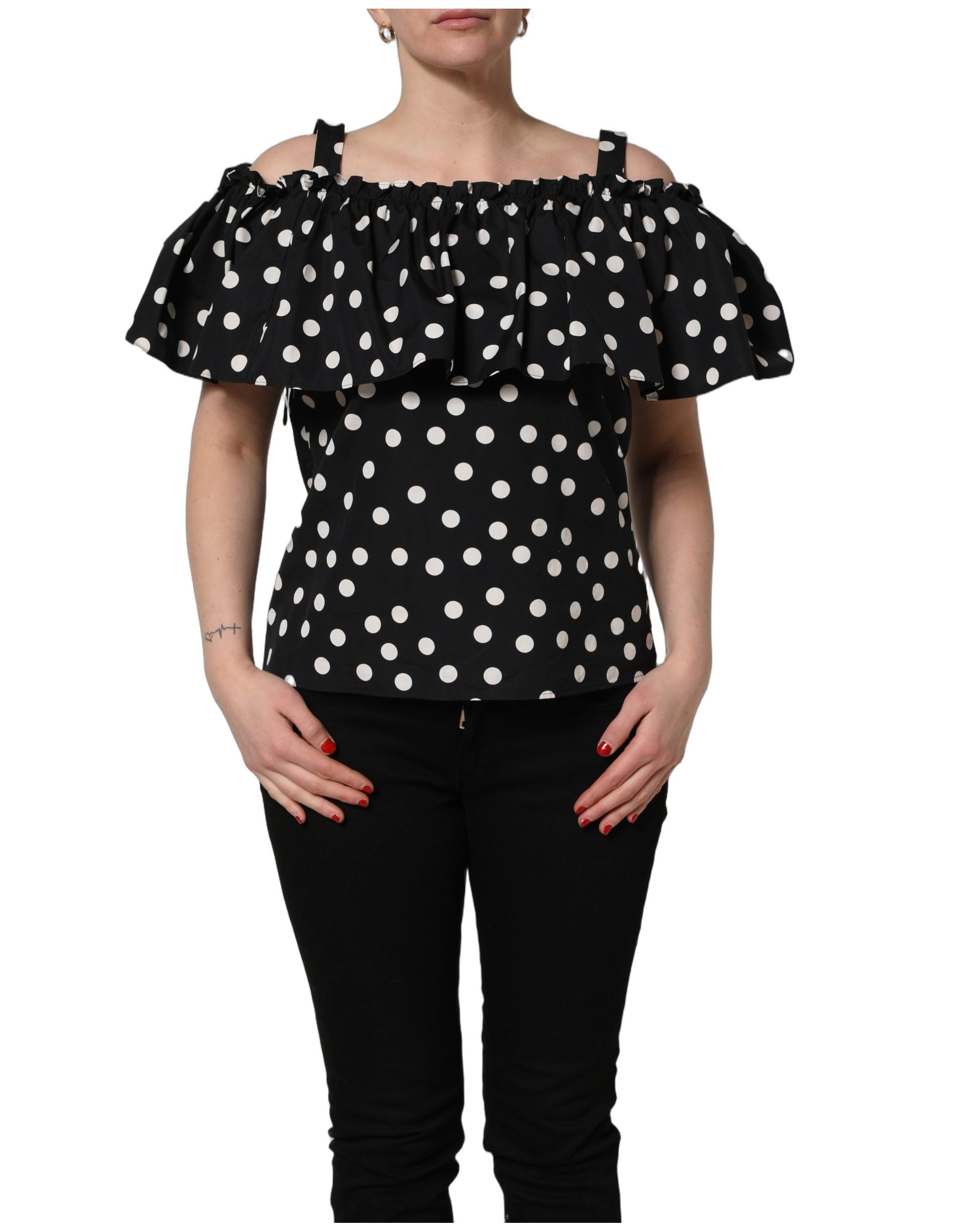 Dolce & Gabbana Black White Polka Dot Off Shoulder Women's Top