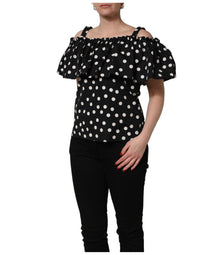 Dolce & Gabbana Black White Polka Dot Off Shoulder Women's Top