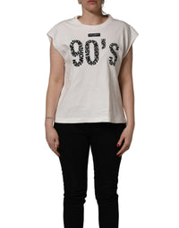 Dolce & Gabbana White Cotton Graphic Sleeveless Tank Women's Top