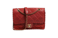Chanel Mini Flap Bag Lambskin Braided Calfskin Gold Tone Women's Metal (Pre-Loved)