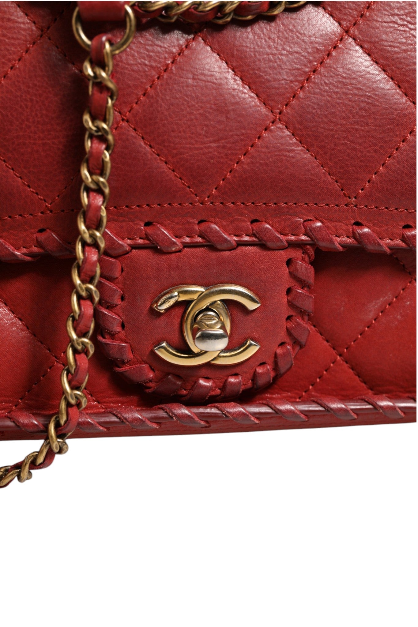 Chanel Mini Flap Bag Lambskin Braided Calfskin Gold Tone Women's Metal (Pre-Loved)