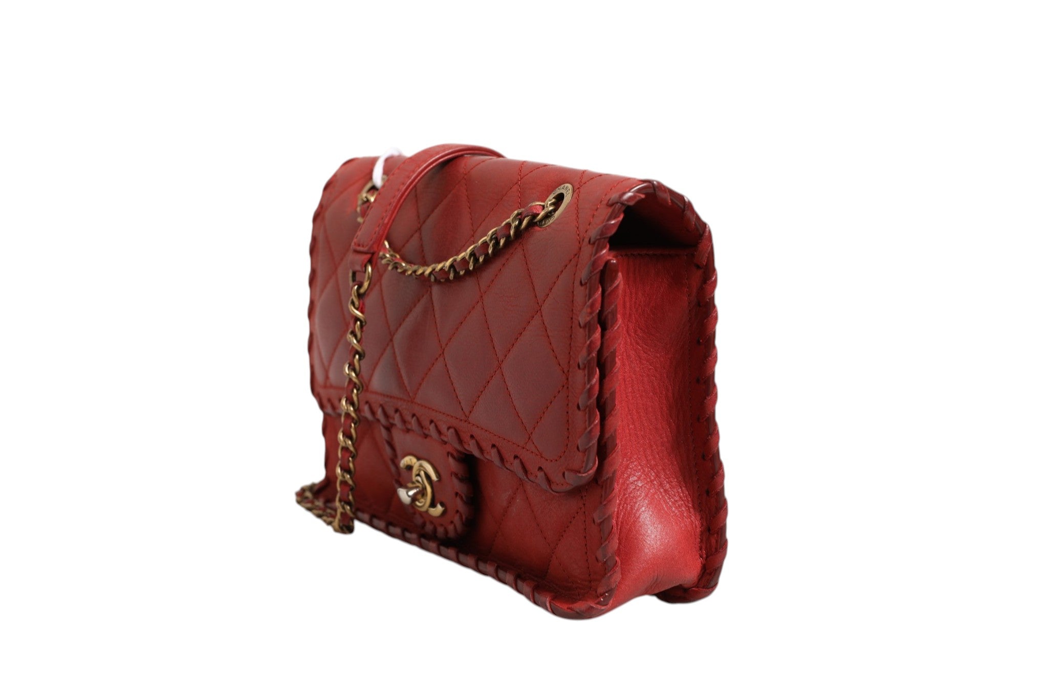 Chanel Mini Flap Bag Lambskin Braided Calfskin Gold Tone Women's Metal (Pre-Loved)