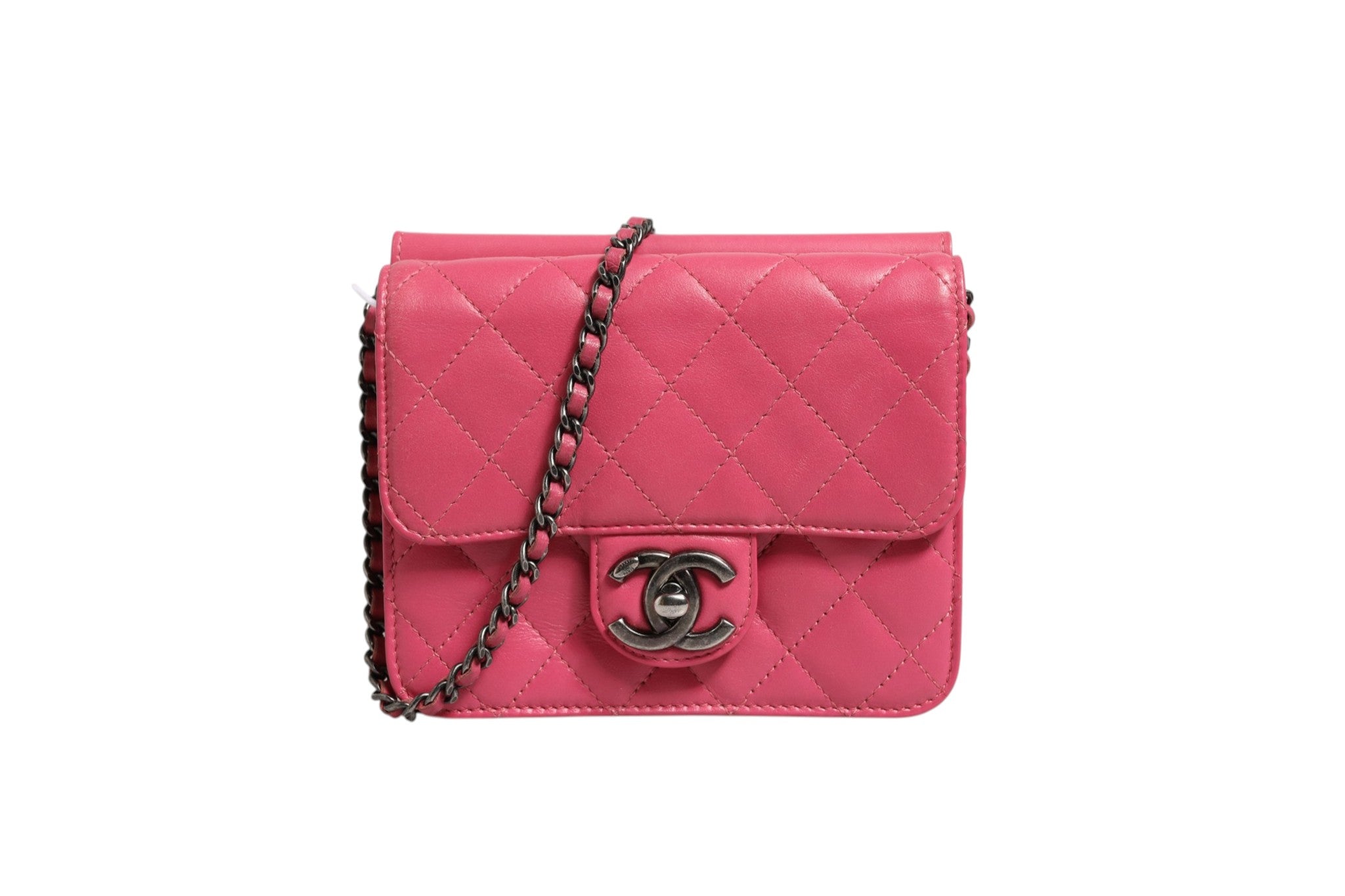 Chanel Pink Quilted Lambskin Leather Classic Square Mini Flap Women's Bag (Authentic Pre-Loved)