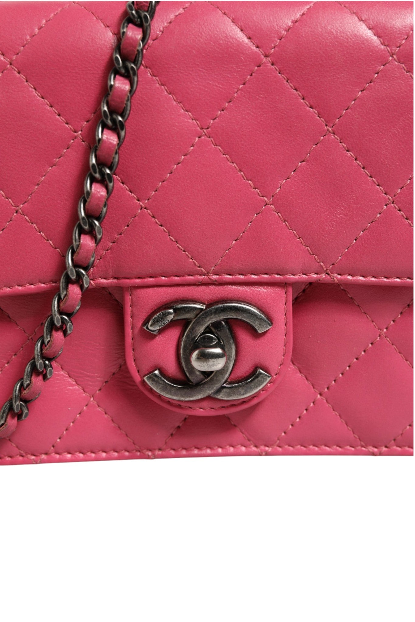 Chanel Pink Quilted Lambskin Leather Classic Square Mini Flap Women's Bag (Authentic Pre-Loved)