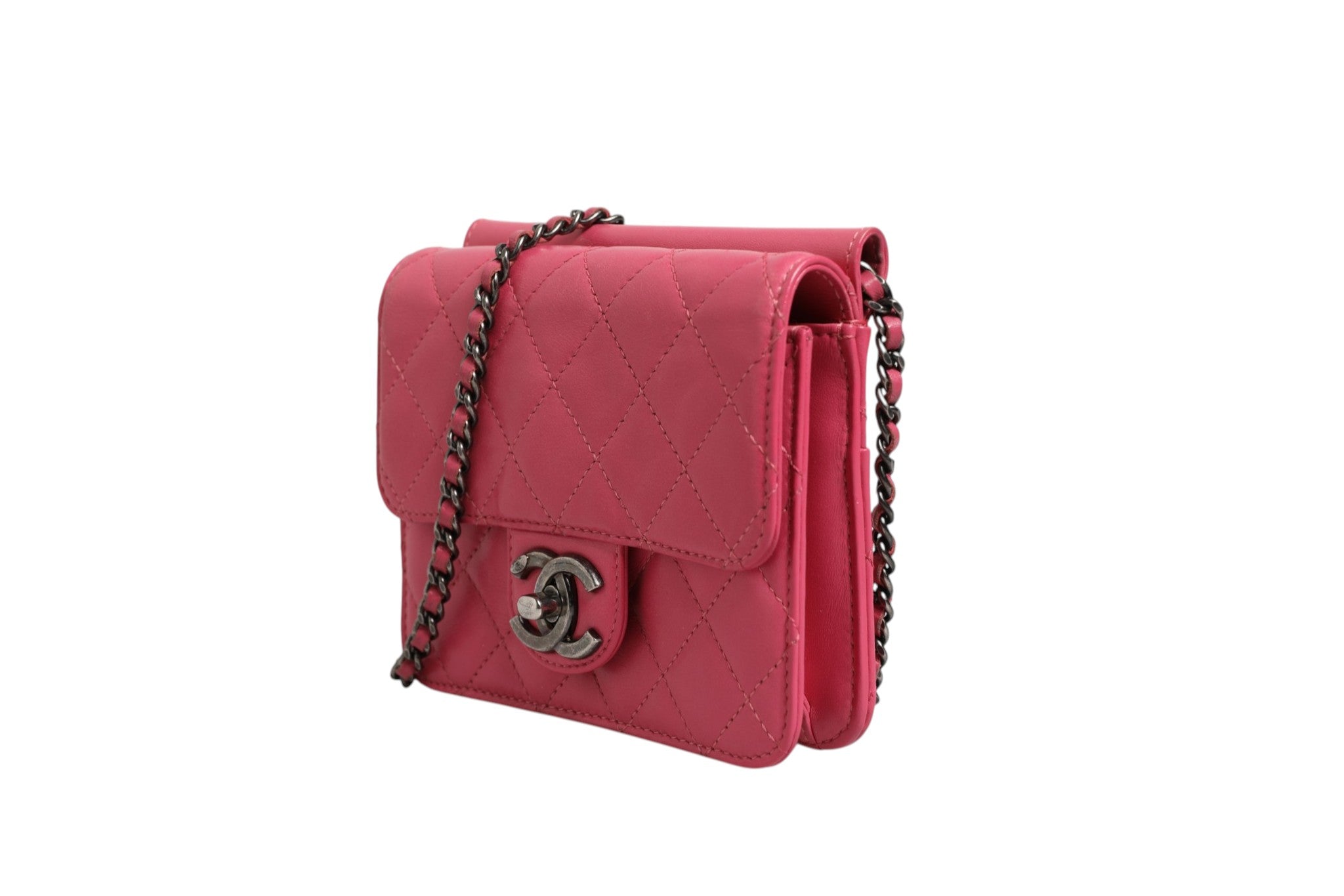 Chanel Pink Quilted Lambskin Leather Classic Square Mini Flap Women's Bag (Authentic Pre-Loved)