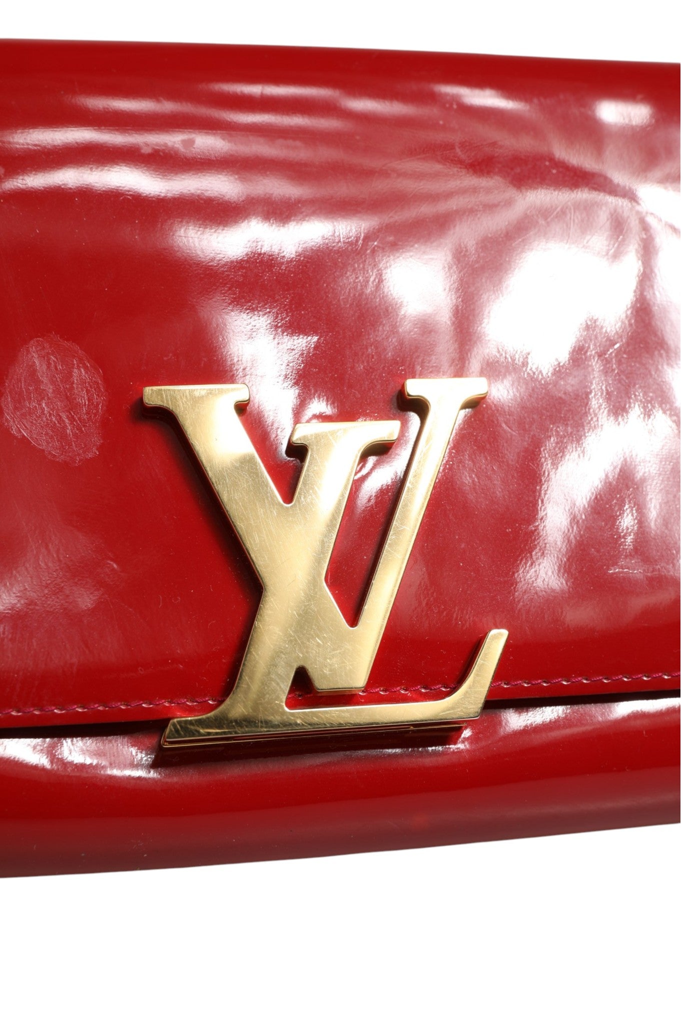 Louis Vuitton Louise PM Red Patent Leather Wallet On Women's Chain (Authentic Pre-Loved)