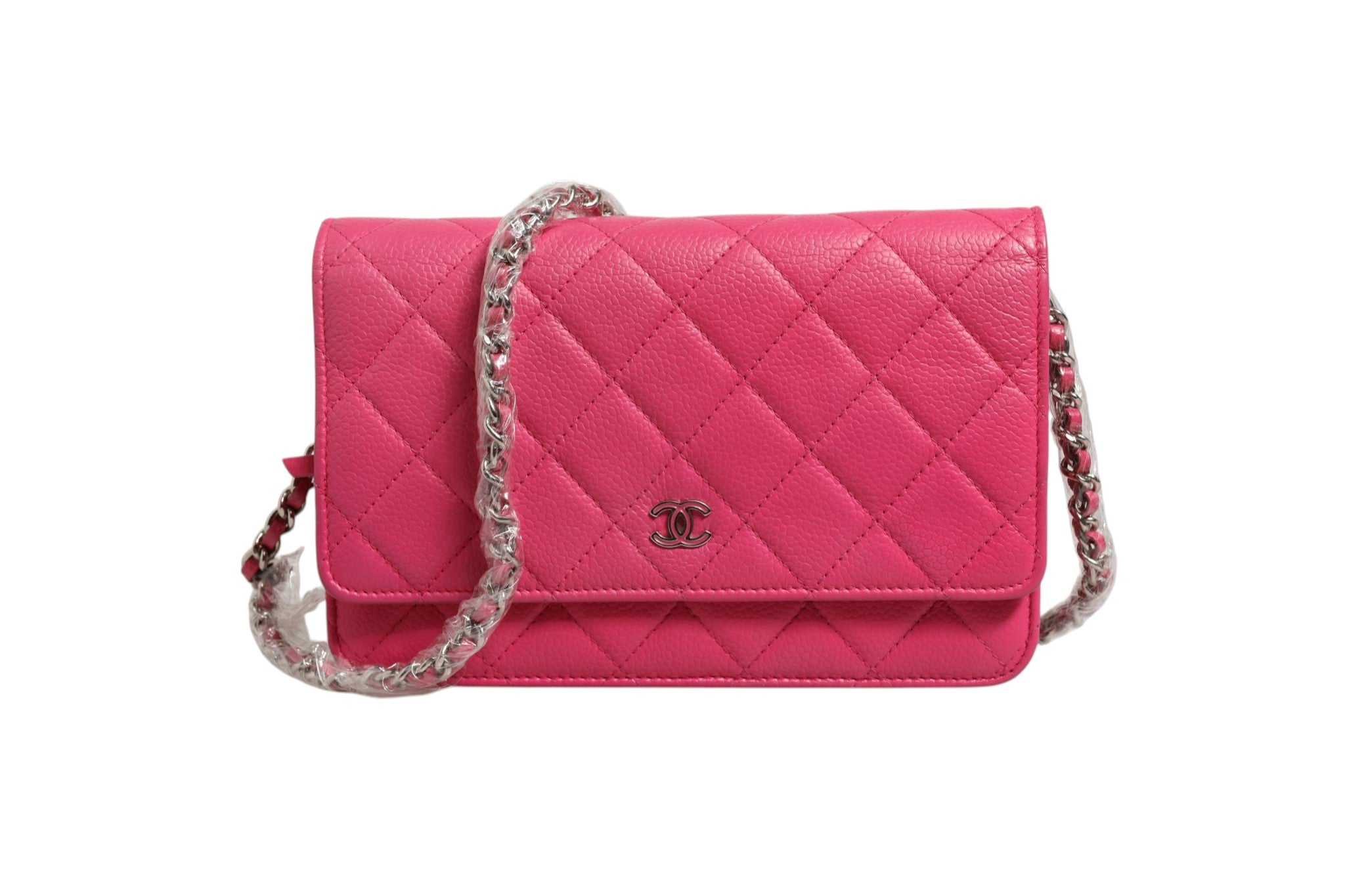 Chanel Pink Quilted Lambskin Wallet On Chain WOC Women's Silver (Authentic Pre-Loved)