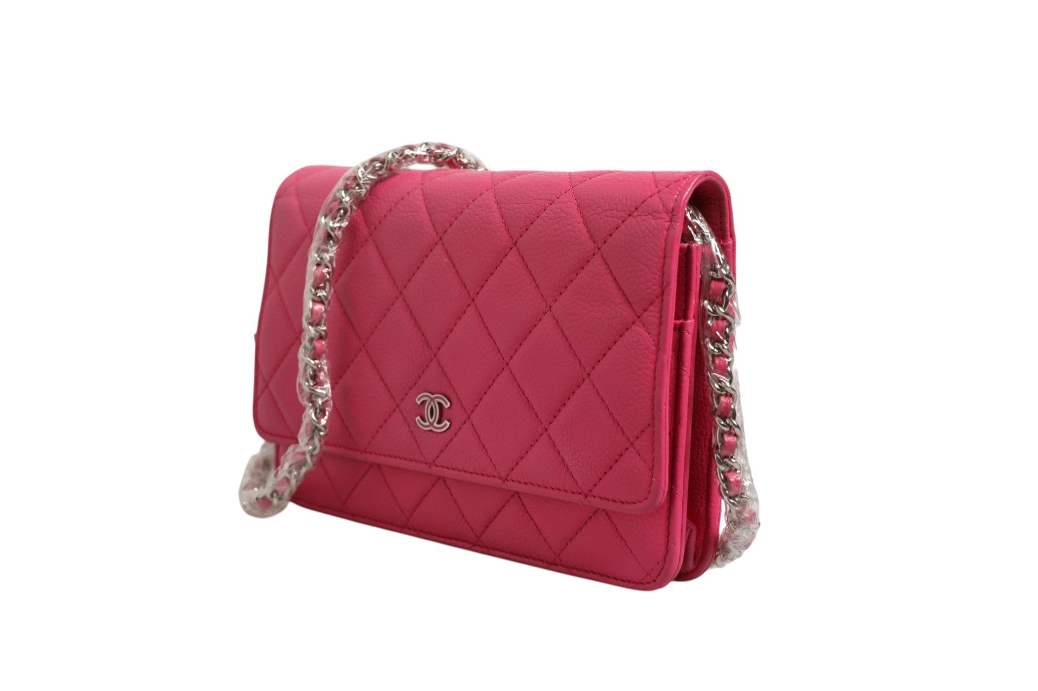 Chanel Pink Quilted Lambskin Wallet On Chain WOC Women's Silver (Authentic Pre-Loved)