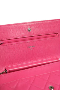 Chanel Pink Quilted Lambskin Wallet On Chain WOC Women's Silver (Authentic Pre-Loved)