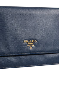 Prada Blue Saffiano Leather Wallet on Chain Clutch Women's Bag (Pre-Loved)
