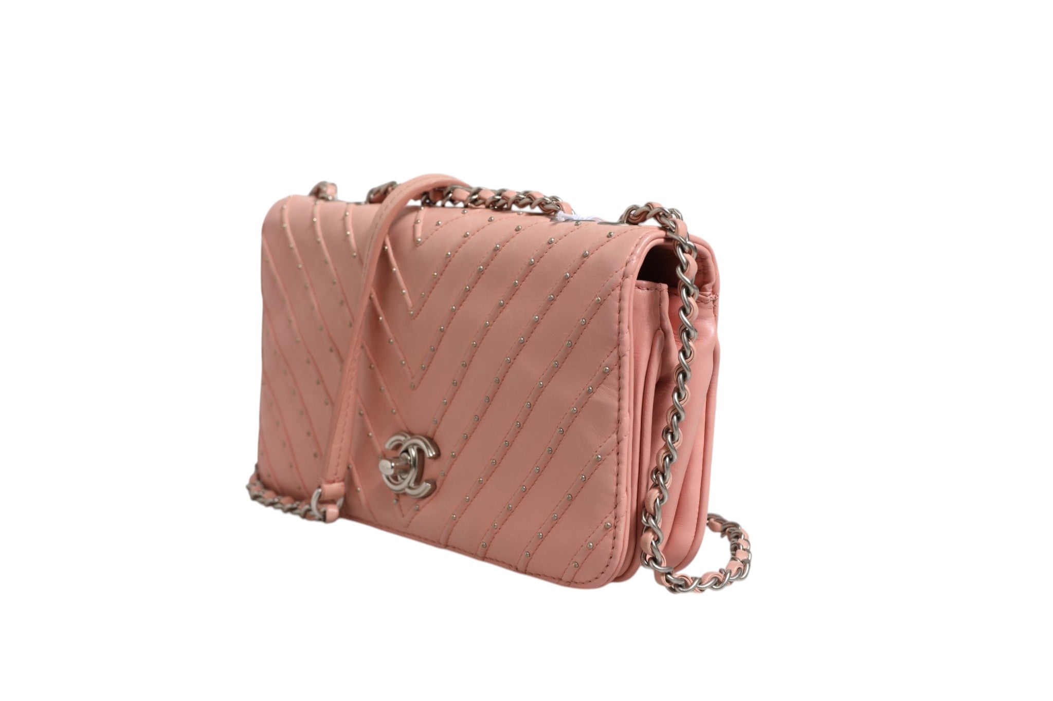 Chanel Small Classic Double Flap Bag Light Pink Women's Chevron (Authentic Pre-Loved)