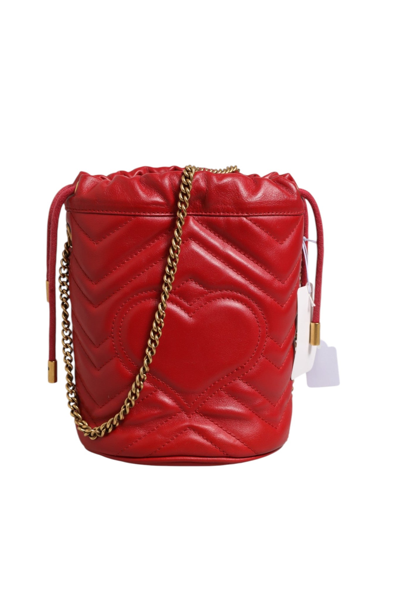 Gucci Red Chevron-quilted Calfskin Leather GG Marmont Bucket Women's Bag (Authentic Pre-Loved)
