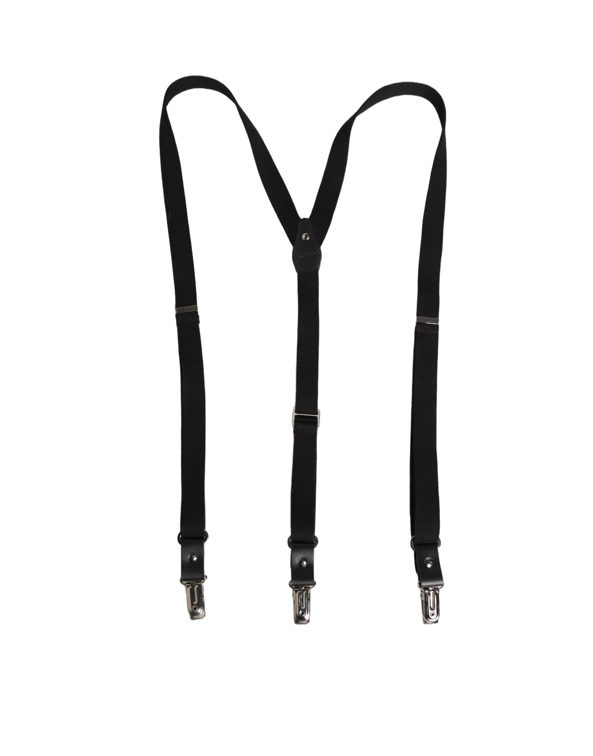 Dolce & Gabbana Dolce & Gabbana Black Cotton Leather Elastic Y-back Metal Clips Men's Suspender